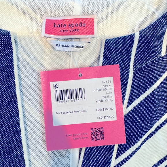 NWT! KATE SPADE Double Cloth Stripe Top, XS - Picture 5 of 9